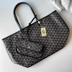 goyard saint louis pm tote bag black with a detachable pouch with dust cover