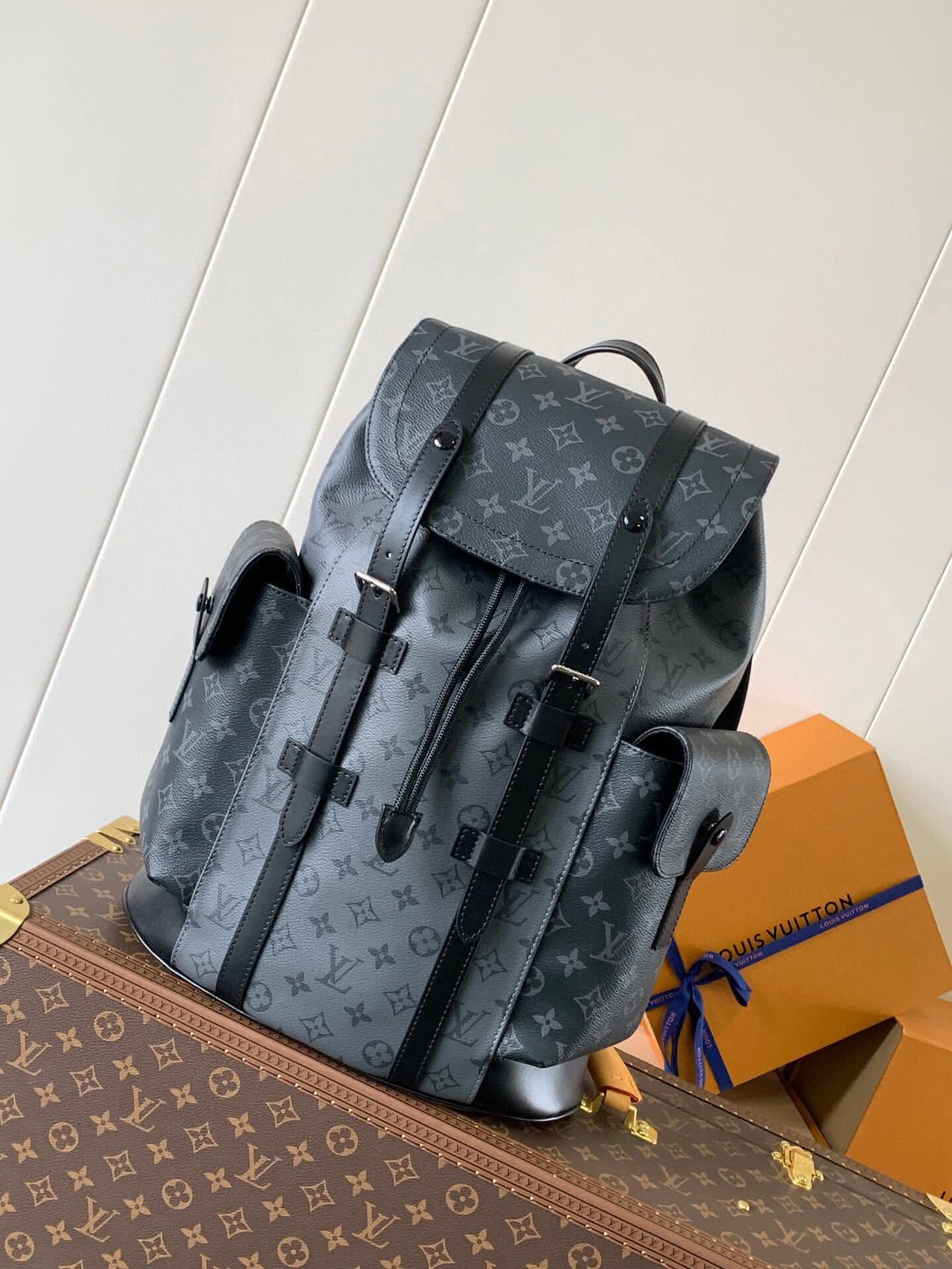 louis vuitton christopher mm backpack monogram eclipse premium leather unisex 41379 louis vuitton christopher mm backpack monogram eclipse premium leather unisex 41379