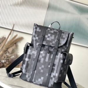 louis vuitton christopher mm backpack damoflage black canvas premium leather unisex 41379