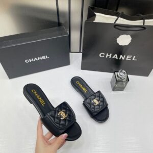 chanel black gold cc turnlock quilted slides mules 1892