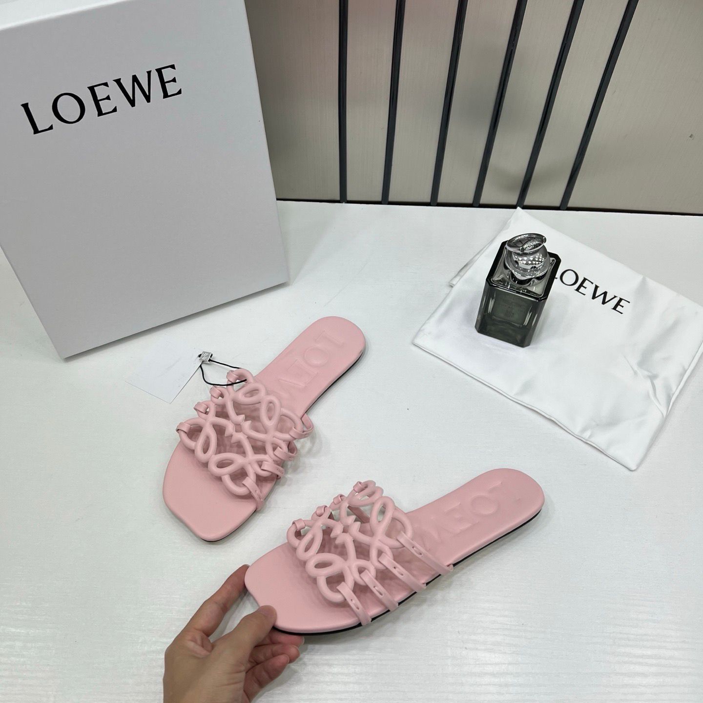 loewe petal anagram pink slides for women with original box and dust cover pink 2506 loewe petal anagram pink slides for women with original box and dust cover pink 2506