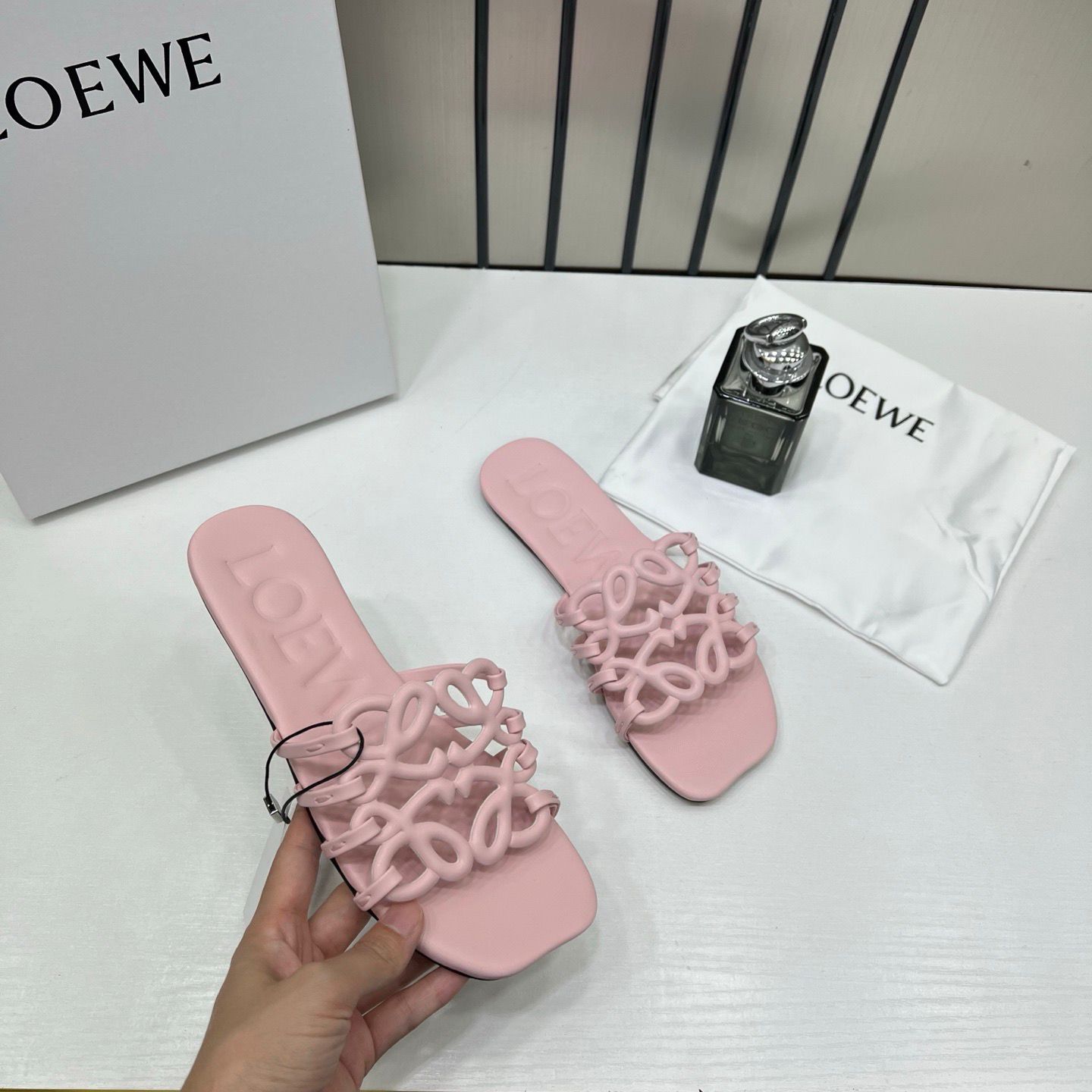loewe petal anagram pink slides for women with original box and dust cover pink 2506 loewe petal anagram pink slides for women with original box and dust cover pink 2506