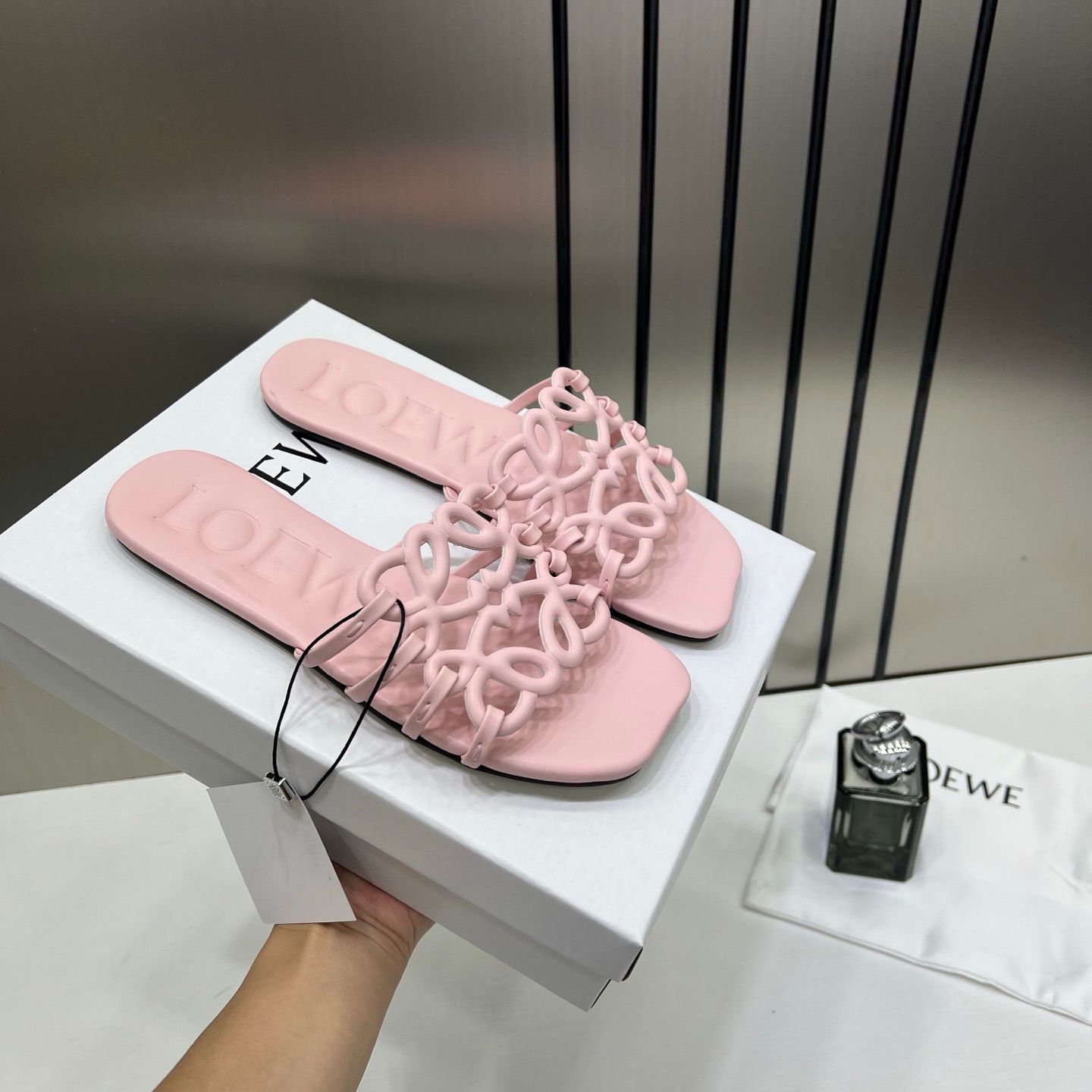 loewe petal anagram pink slides for women with original box and dust cover pink 2506 loewe petal anagram pink slides for women with original box and dust cover pink 2506
