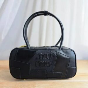 miu miu versatile long handle black leather shoulder bag with dust bag 502 black sale