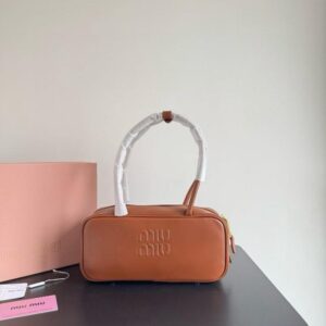 miu miu beau leather brown top handle bag with dust bag brown 502 1 sale