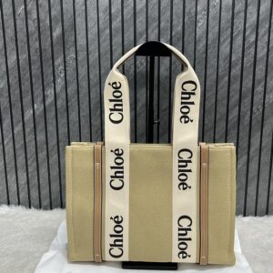 chloe pink canvas medium canvas woody tote with dust cover pink