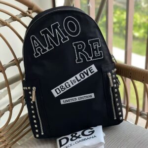 dolce & gabbana nylon black stud embroidery unisex backpack with dust bag dg11 black