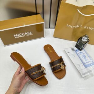 michael kors mandy signature logo slide sandal brown with og box & carry bag 918 6 brown