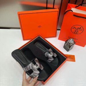 hermes paris oran flats for her with og box & carry bag h38 44 black white slide