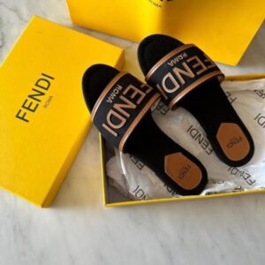 fendi black denim washed flats with og box & carry bag black