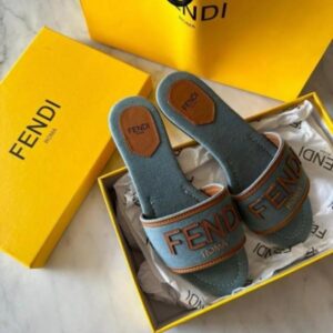 fendi blue denim washed flats with og box & carry bag