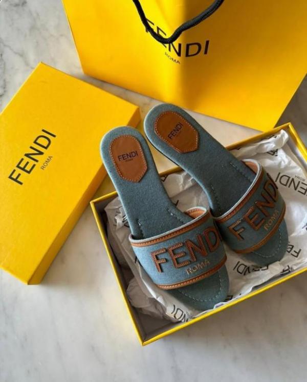fendi blue denim washed flats with og box & carry bag fendi blue denim washed flats with og box & carry bag