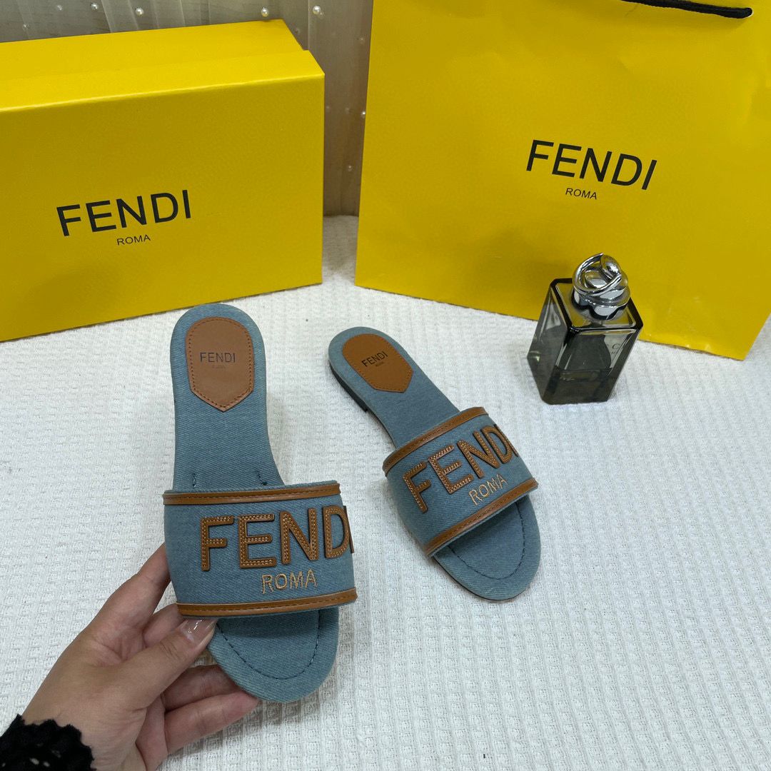 fendi blue denim washed flats with og box & carry bag fendi blue denim washed flats with og box & carry bag