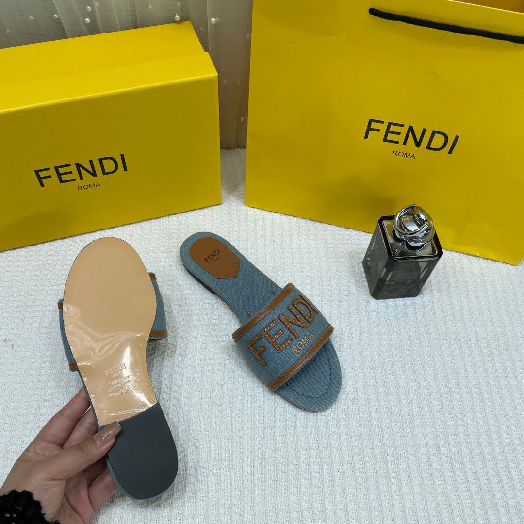 fendi blue denim washed flats with og box & carry bag fendi blue denim washed flats with og box & carry bag