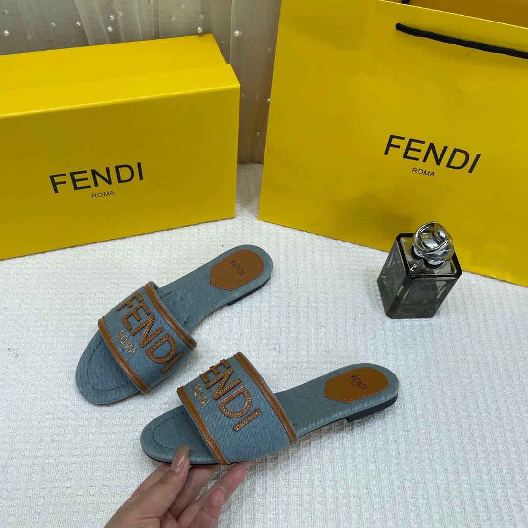 fendi blue denim washed flats with og box & carry bag fendi blue denim washed flats with og box & carry bag