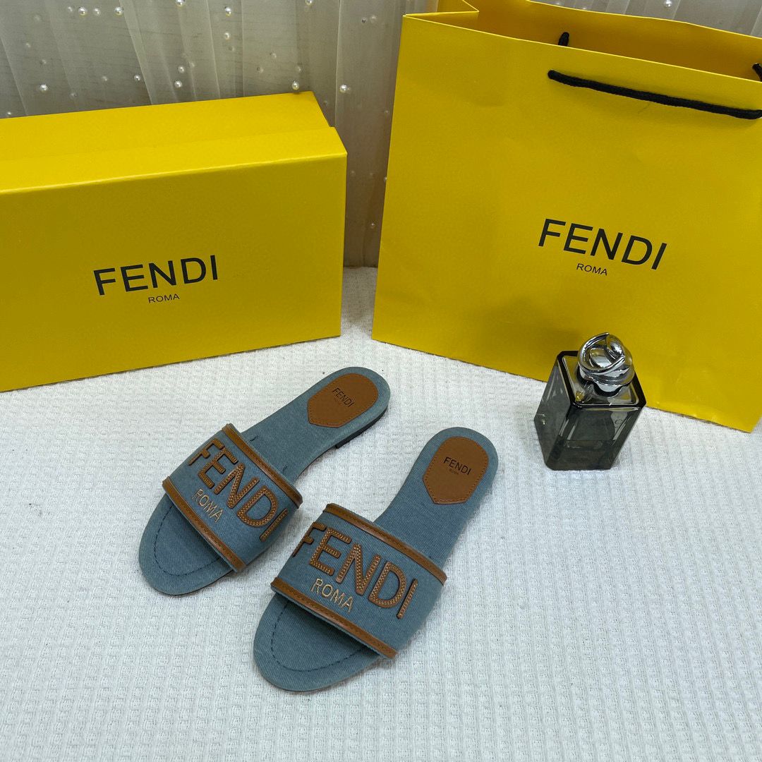 fendi blue denim washed flats with og box & carry bag fendi blue denim washed flats with og box & carry bag
