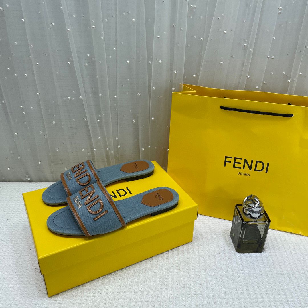 fendi blue denim washed flats with og box & carry bag fendi blue denim washed flats with og box & carry bag