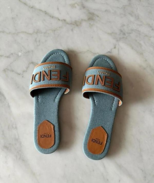 fendi blue denim washed flats with og box & carry bag fendi blue denim washed flats with og box & carry bag