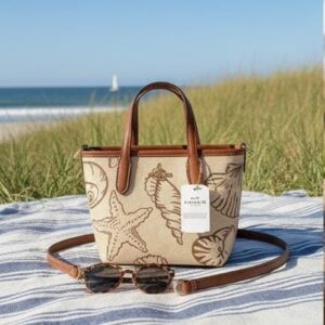 coach mini city teri toe shoulder bag in signature canvas shell print gold sand og & dust bag 165
