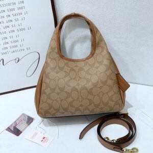 coach lana shoulder bag old flower brown with og box & dust cover cm545