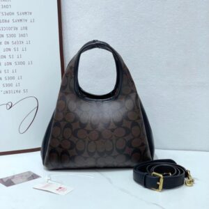 coach lana shoulder bag old flower black leather with og box & dust cover cm545