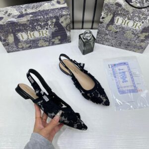 christian dior jadior slingback transparent mesh black dior embroidery flat with og box dust bag & carry bag