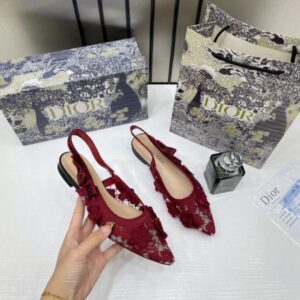 christian dior jadior slingback transparent mesh red dior embroidery flat with og box dust bag & carry bag