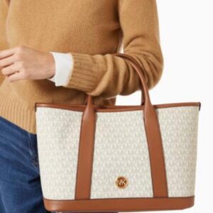 michael kors luisa medium signature logo satchel brown with dust cover beige brown 100825