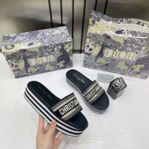 dior riviera dway platform raffia slides for women with og box and carry bag black 5099 10