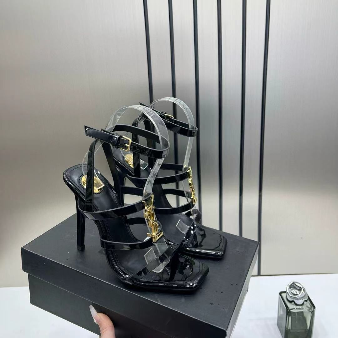 ysl cassandra multi strap patent leather stiletto sandal black with og box & carry bag 718 3 ysl cassandra multi strap patent leather stiletto sandal black with og box & carry bag 718 3