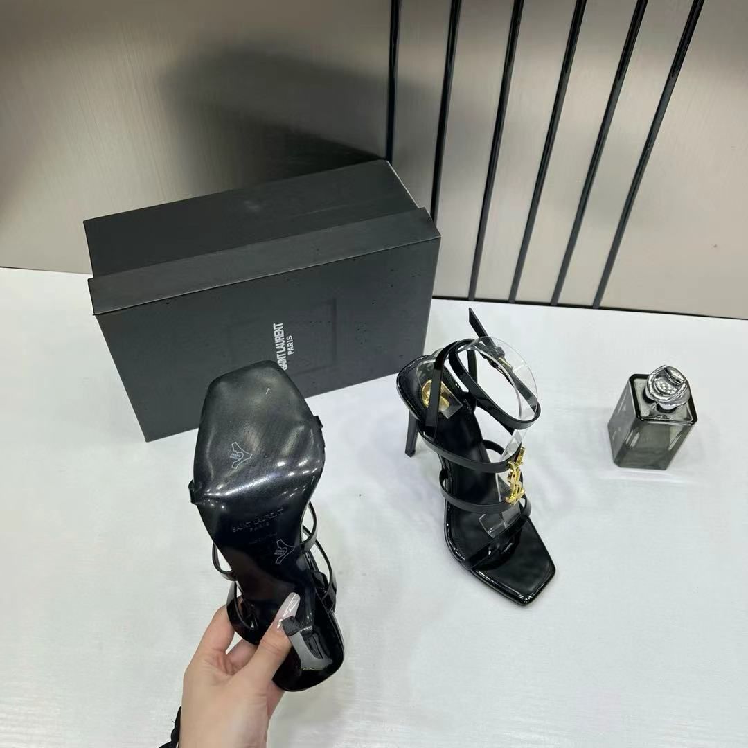 ysl cassandra multi strap patent leather stiletto sandal black with og box & carry bag 718 3 ysl cassandra multi strap patent leather stiletto sandal black with og box & carry bag 718 3