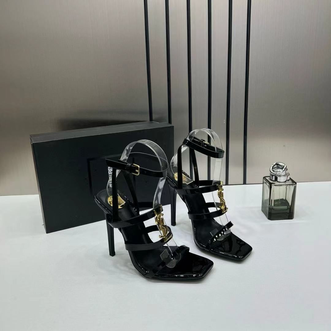 ysl cassandra multi strap patent leather stiletto sandal black with og box & carry bag 718 3 ysl cassandra multi strap patent leather stiletto sandal black with og box & carry bag 718 3