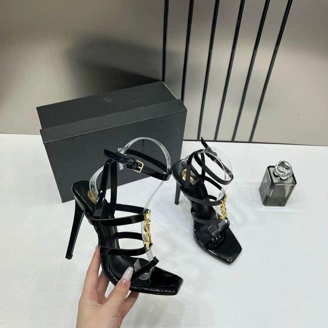 ysl cassandra multi strap patent leather stiletto sandal black with og box & carry bag 718 3 ysl cassandra multi strap patent leather stiletto sandal black with og box & carry bag 718 3