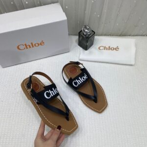 chloe woody flat sandal black canvas & leather with og box & dust cover black
