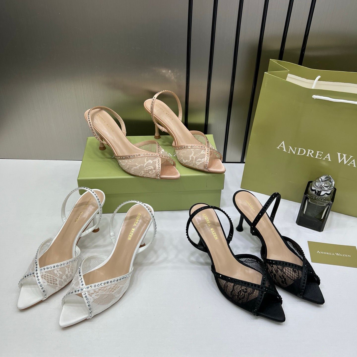 andrea wazen apricot katy 105 slingback pumps black satin mesh rhinestone with og box & carry bag andrea wazen apricot katy 105 slingback pumps black satin mesh rhinestone with og box & carry bag