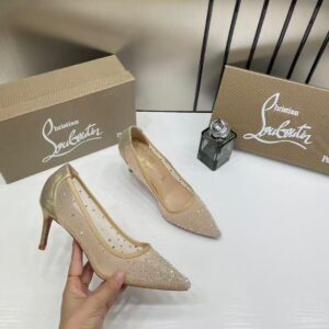 christian louboutin follies strass women pumps heel with og box & dust cover gold 852 2