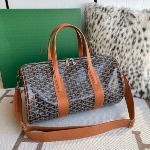 goyard barrel 40 sports bag in the black and brown colorway mini duffle with dust cover brown