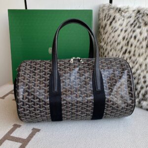 goyard barrel 40 sports bag in the black and brown colorway mini duffle with dust cover black