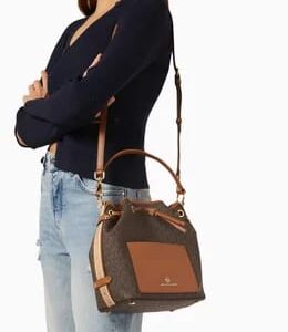 michael kors maeve medium bucket bag with dust bag coffee brown 100829