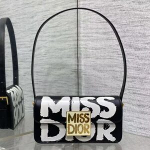 miss dior 2025 black dior flap shoulderbag with og box dust bag & 2belts black d2426