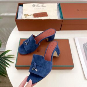 loro piana summer charms suede heel sandals blue tone with og box 388 6