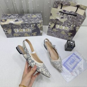 christian dior jadior slingback grey dior embroidery flat with og box dust bag & carry bag 5108 grey