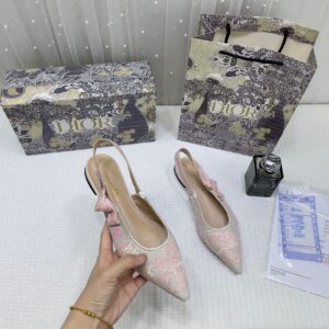 christian dior jadior slingback pink dior embroidery flat with og box dust bag & carry bag 5108 pink