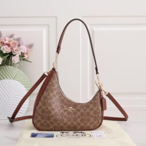 coach twisted teri shoulder bag signature canvas with og box carry bag cb102 khakhi brown