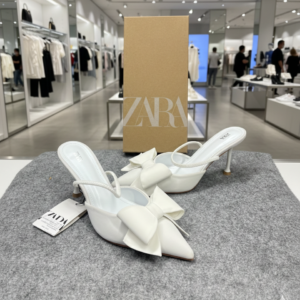 zara women white pu bow detail high heeled mules with og box white 6528 5