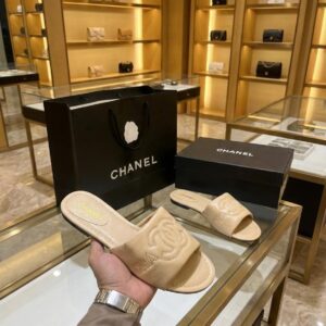 chanel lambskin quilted cc platform mules apricot beige with og box carry bag 21p