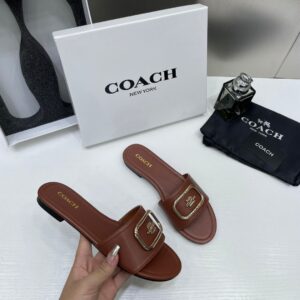 coach coffee leather slide coffee with og box dust cover a1892 coffee