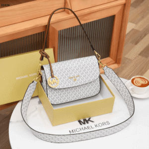 michael kors jet set medium monogram cross body bag beige brown 2243 with og box dust cover carry bag