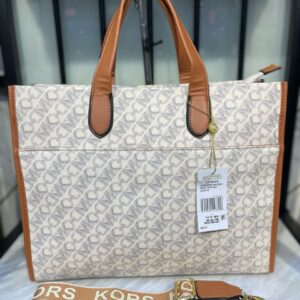 michael kors gigi mk large empire signature logo tote with dust bag beige brown 10087