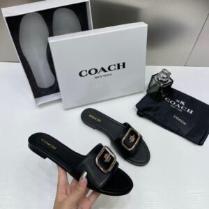 coach black leather slide black with og box dust cover a1892 black